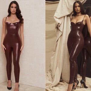 House of CB Tia & Lia Raisin Latex Bodysuit and High Waist Leggings